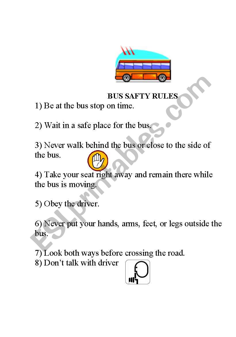 Bus safty rules worksheet