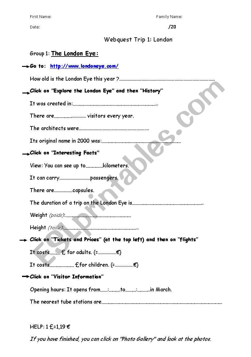 London monuments worksheet