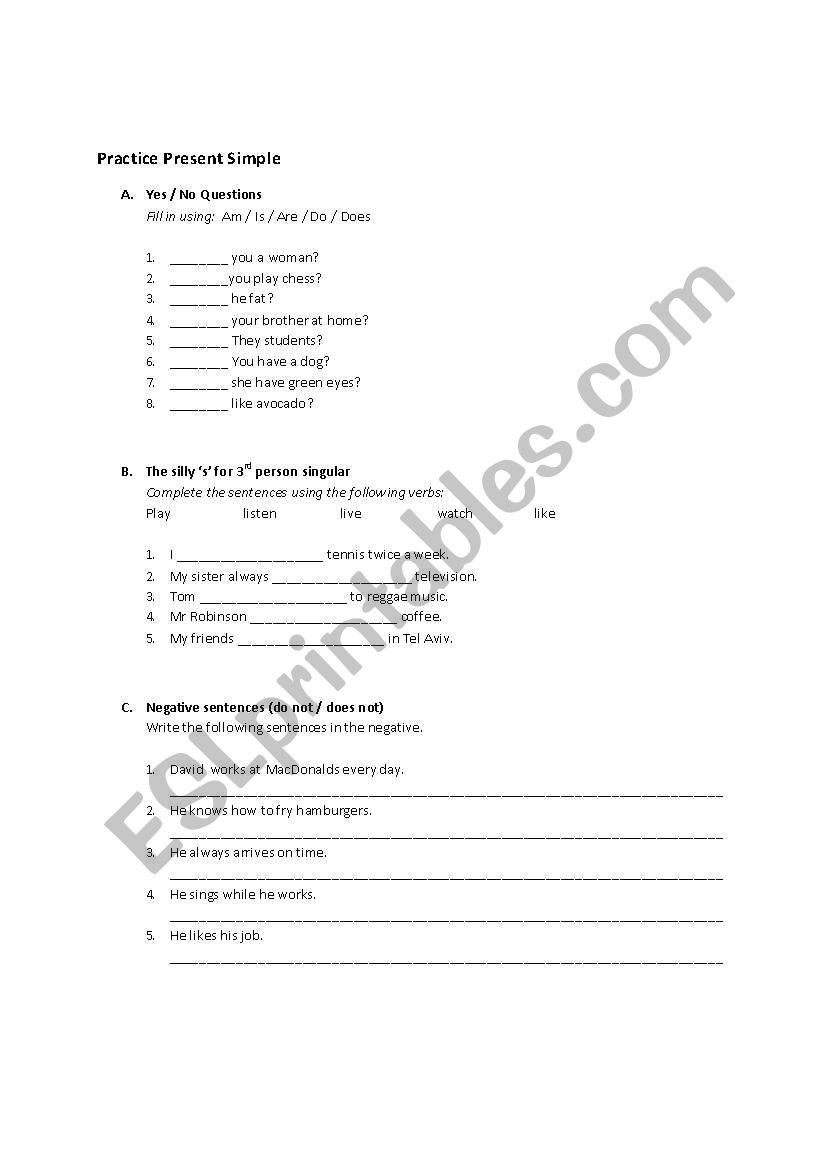 present simple  worksheet