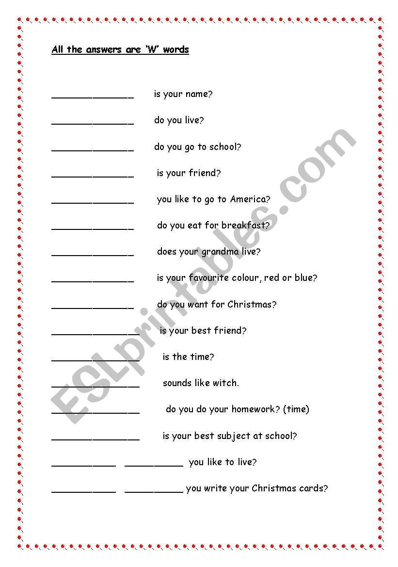 W words worksheet