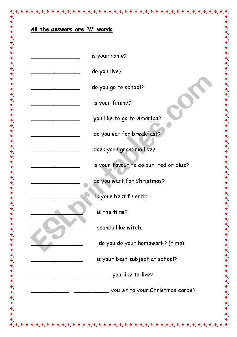 Â´WÂ´ words worksheet