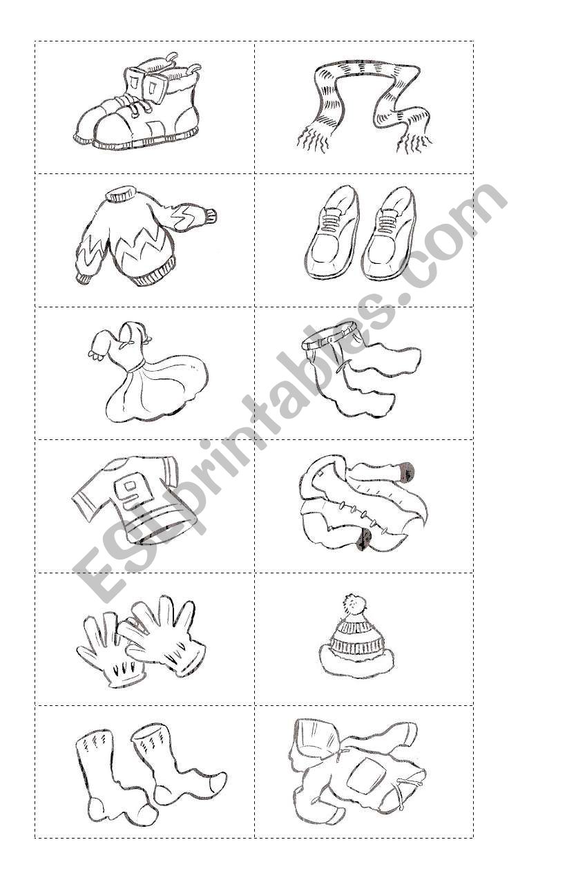 Clothes Memory cards worksheet