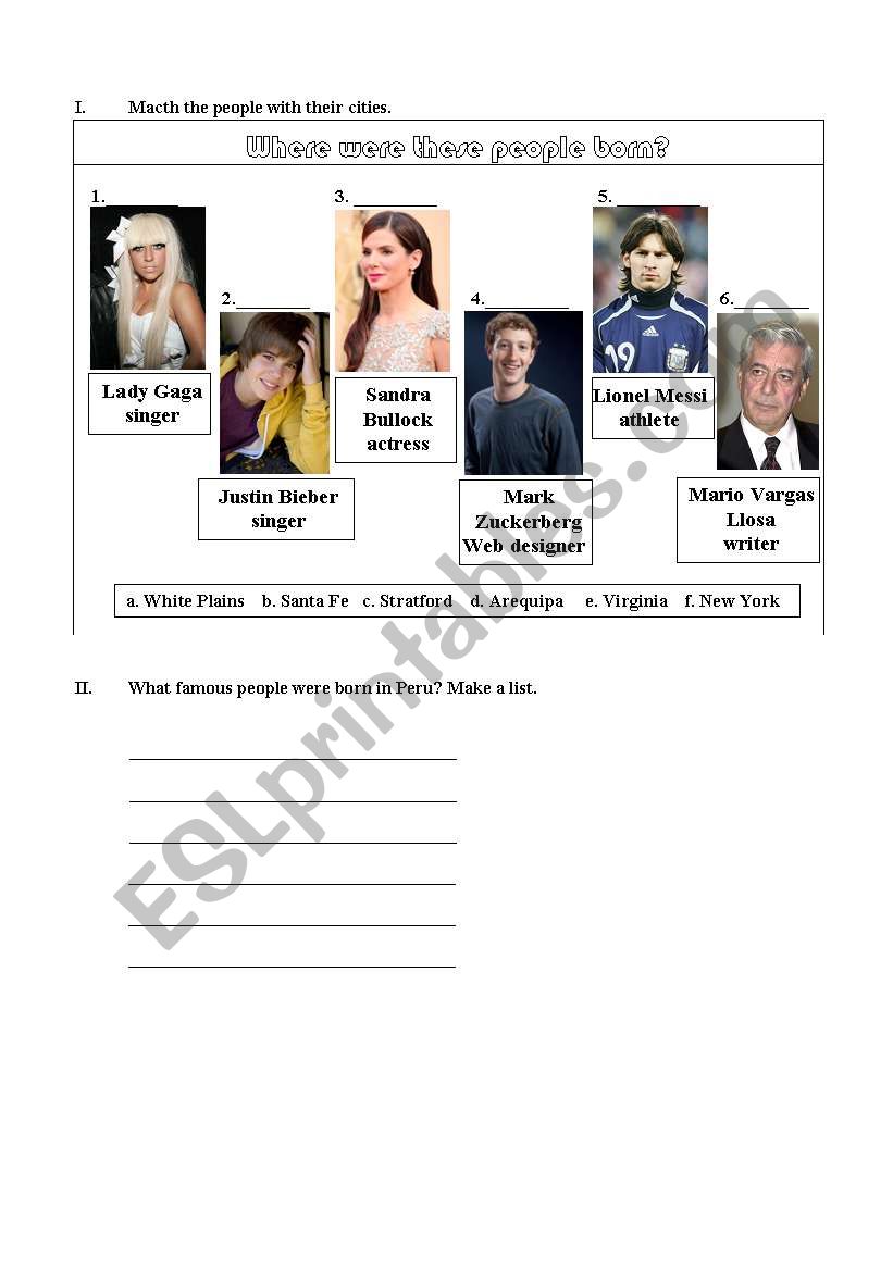 speaking and matching about famous people
