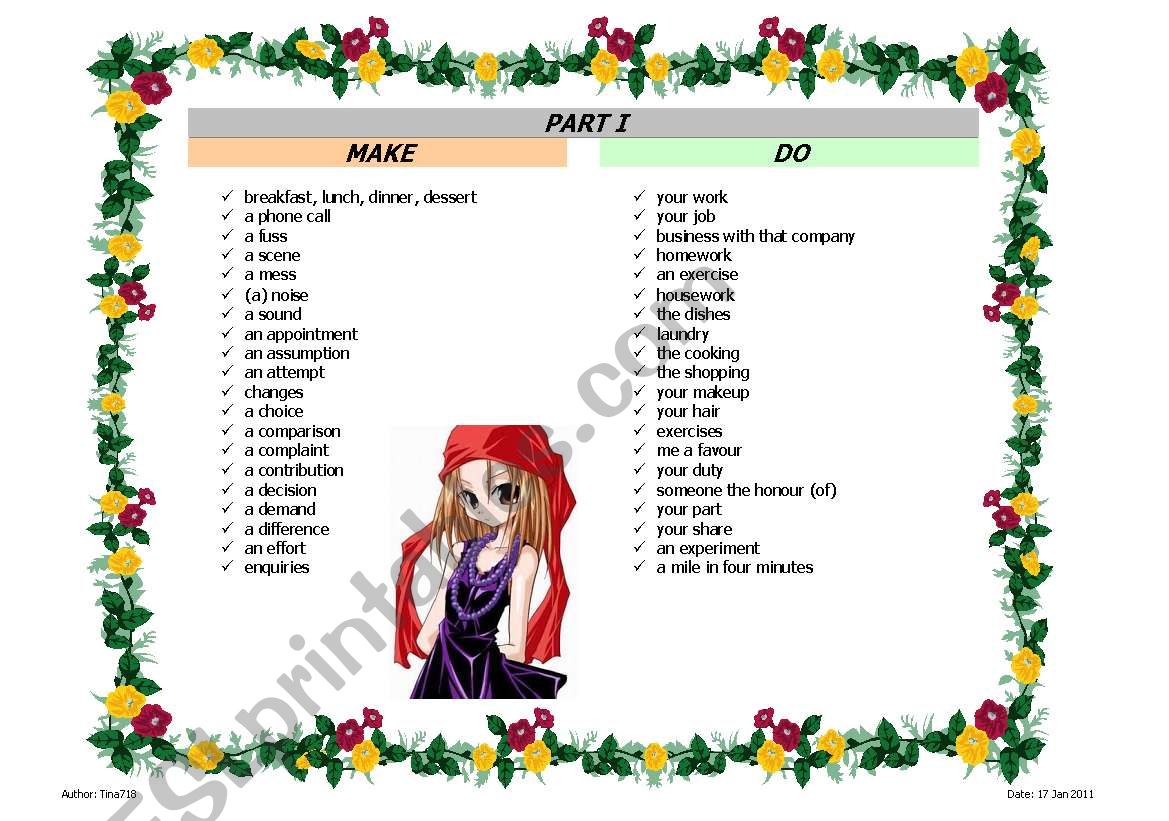 Make & Do - Part I worksheet