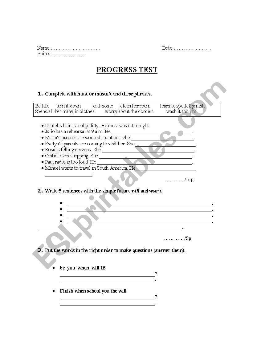 Test paper worksheet