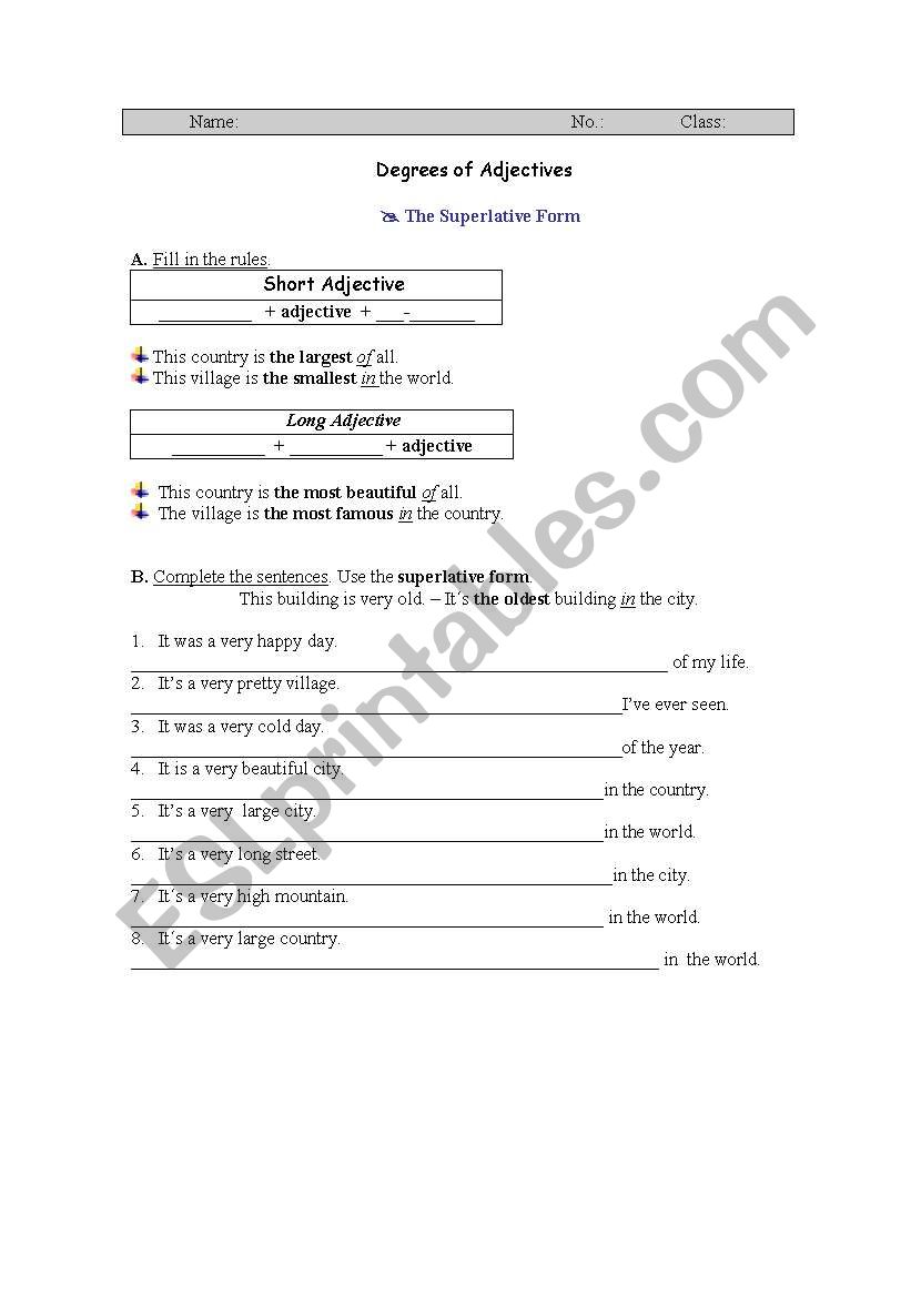 the superlative worksheet