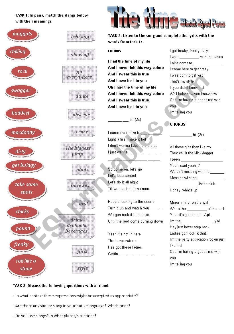 The time - Black Eyed Peas worksheet