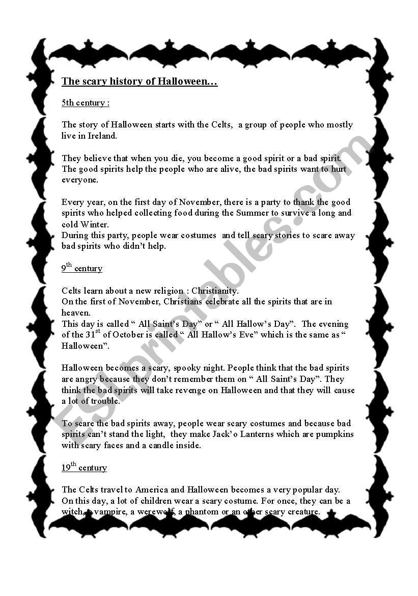 The scary story of Halloween worksheet