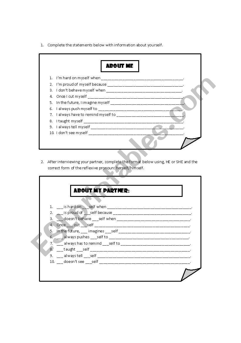 Reflexive pronouns SPEAKING and PRACTICE