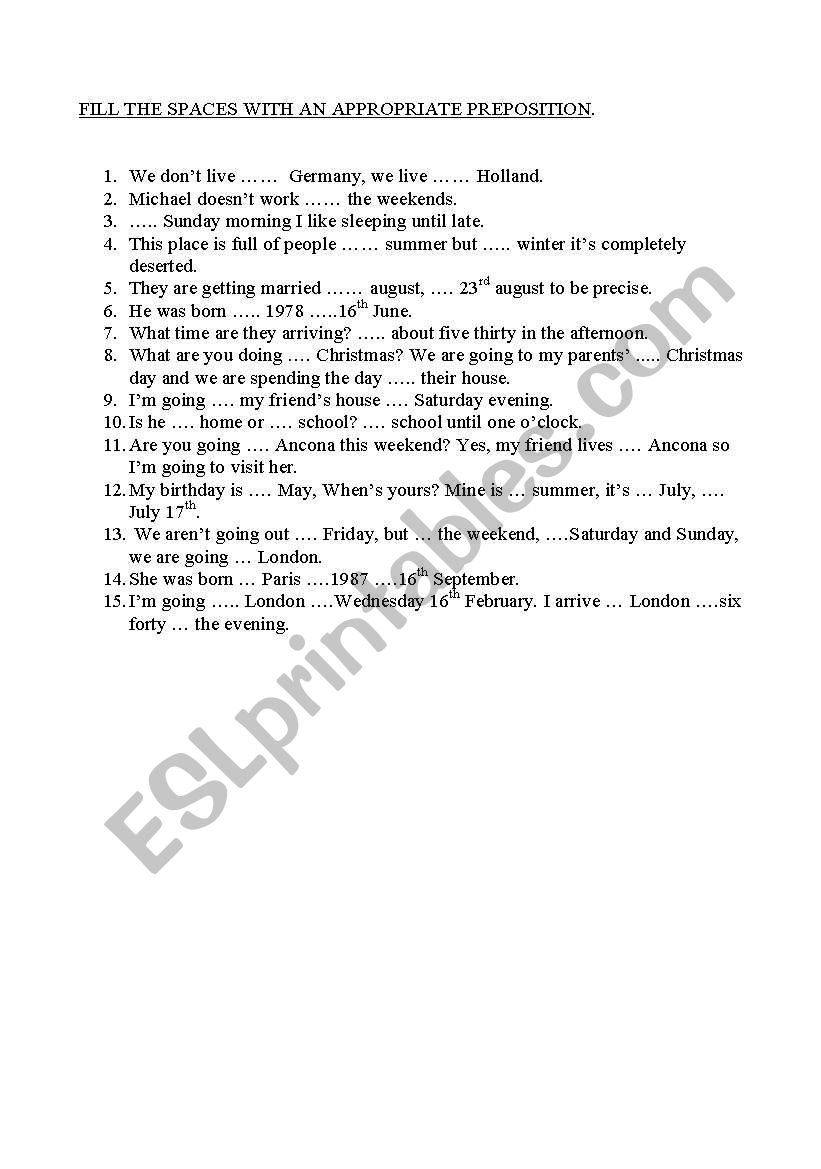 prepositions (practice exercise)