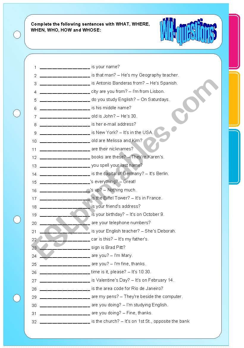 WH- Questions worksheet