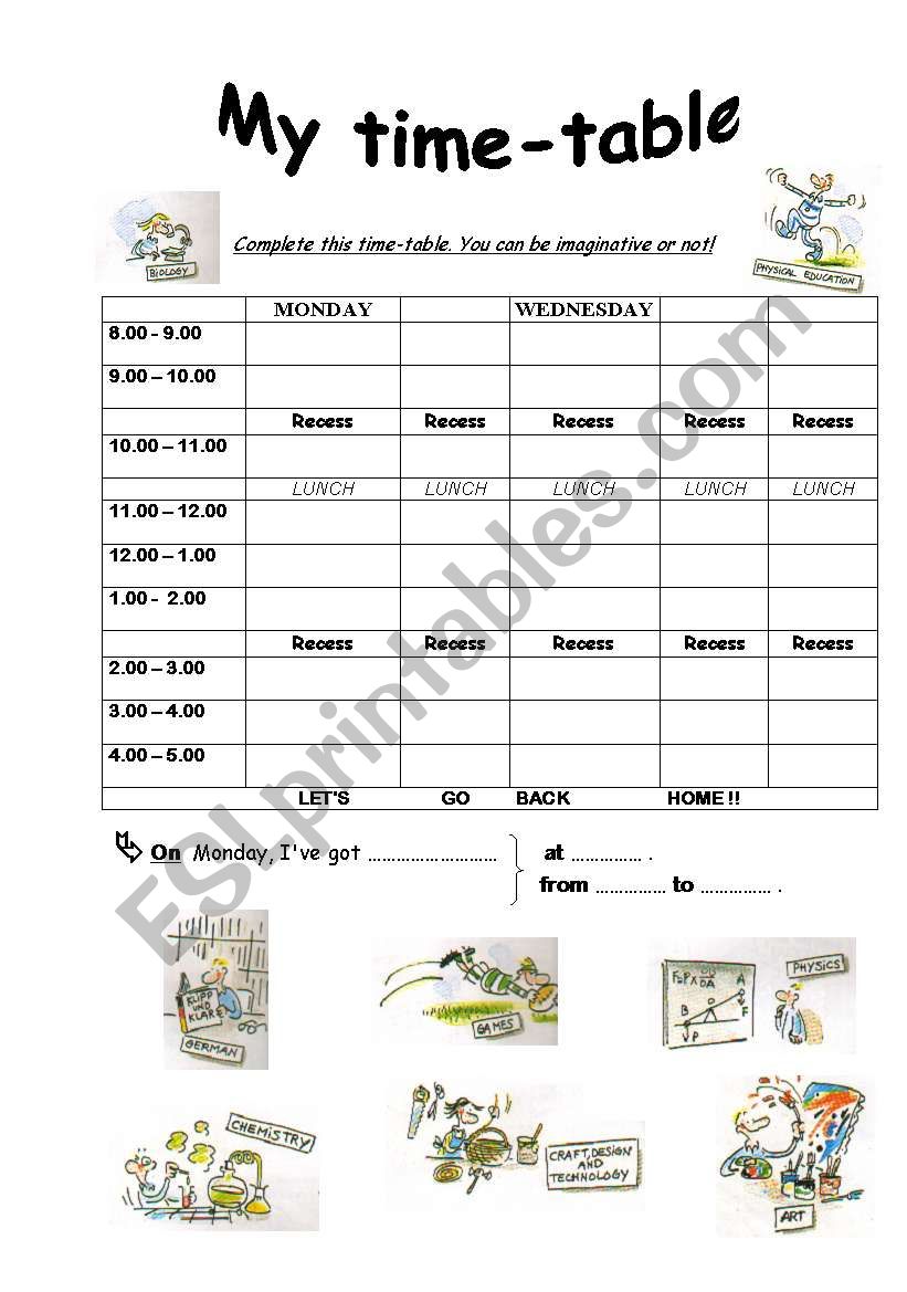 My time-table worksheet