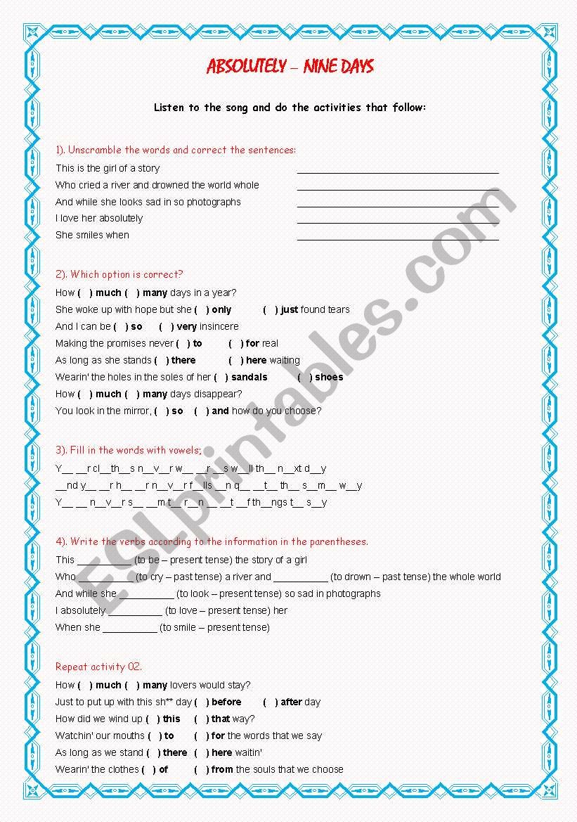 Song activity - Absolutely - Nine Days