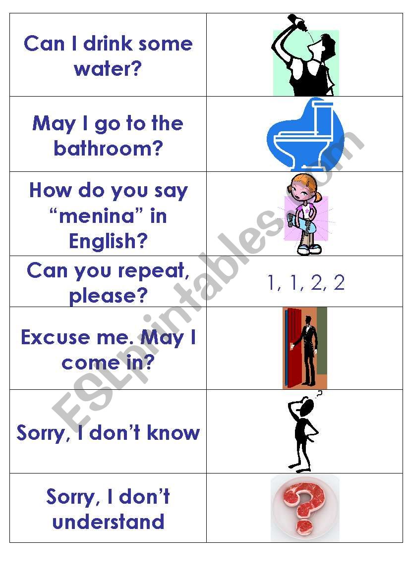 Matching game Useful classroom language