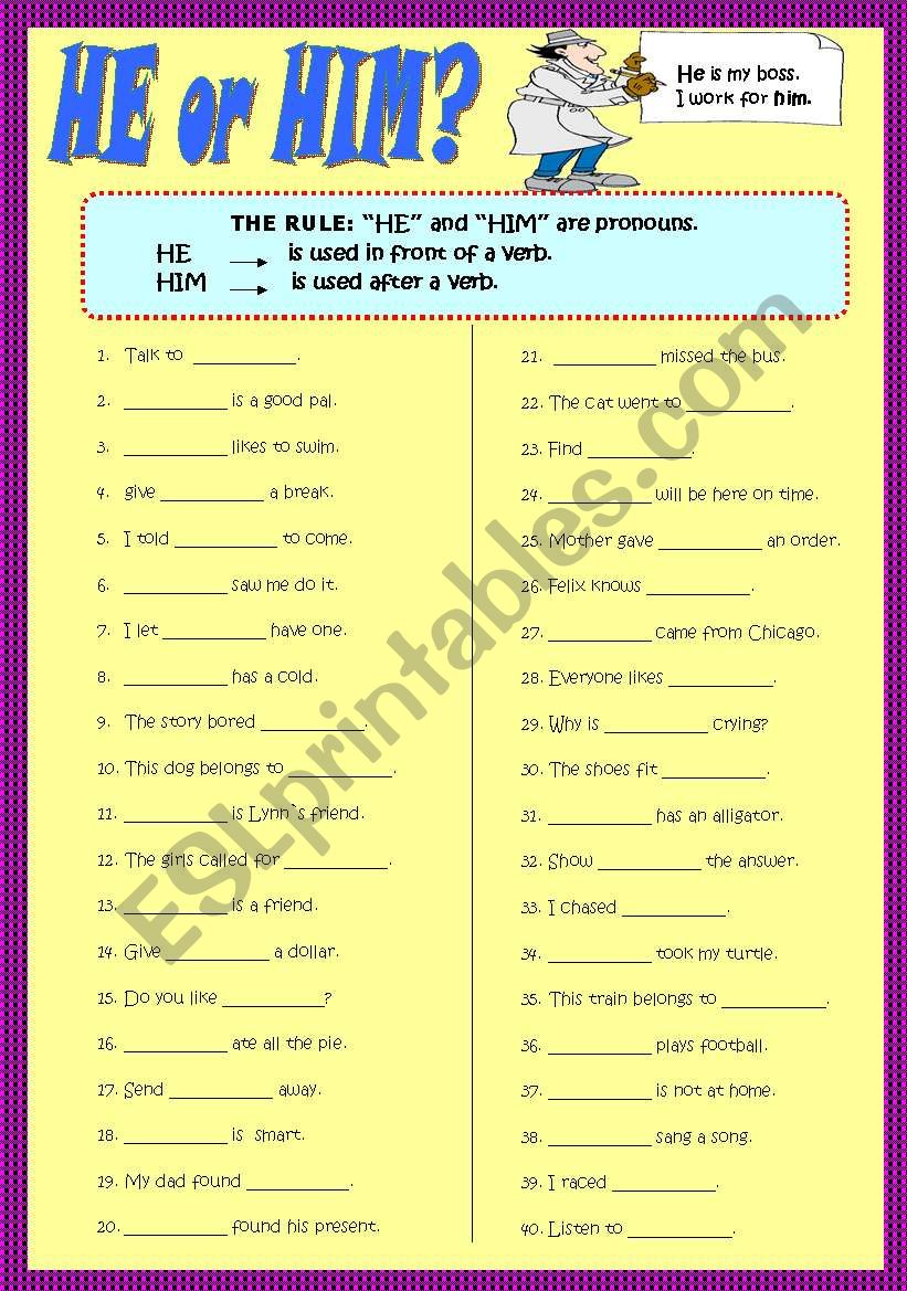 HE or HIM worksheet