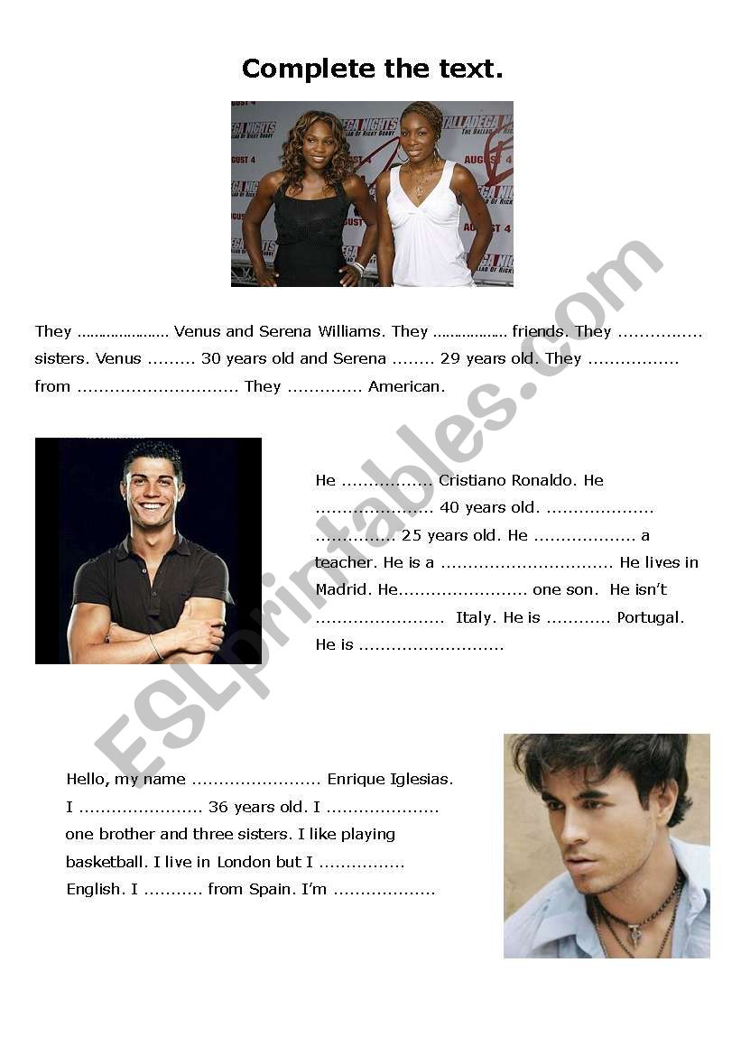 Complete the text about celebrities