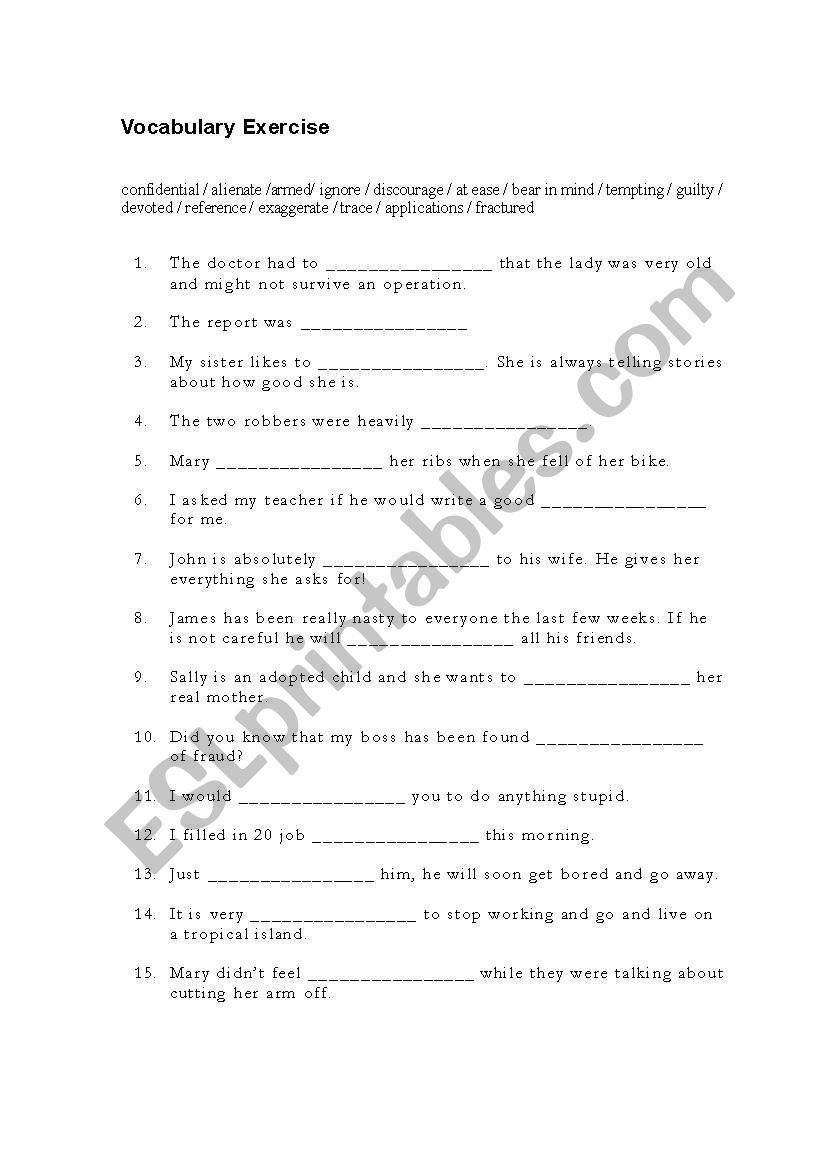 Vocab Exercise worksheet