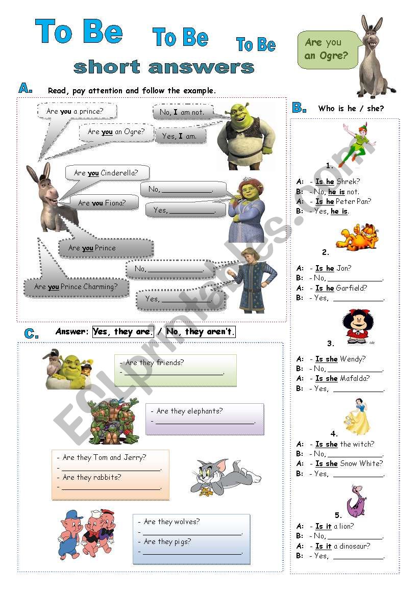 To Be - short answers worksheet