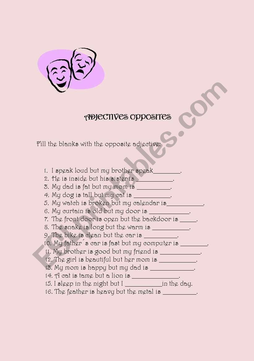 Adjectives Opposites worksheet