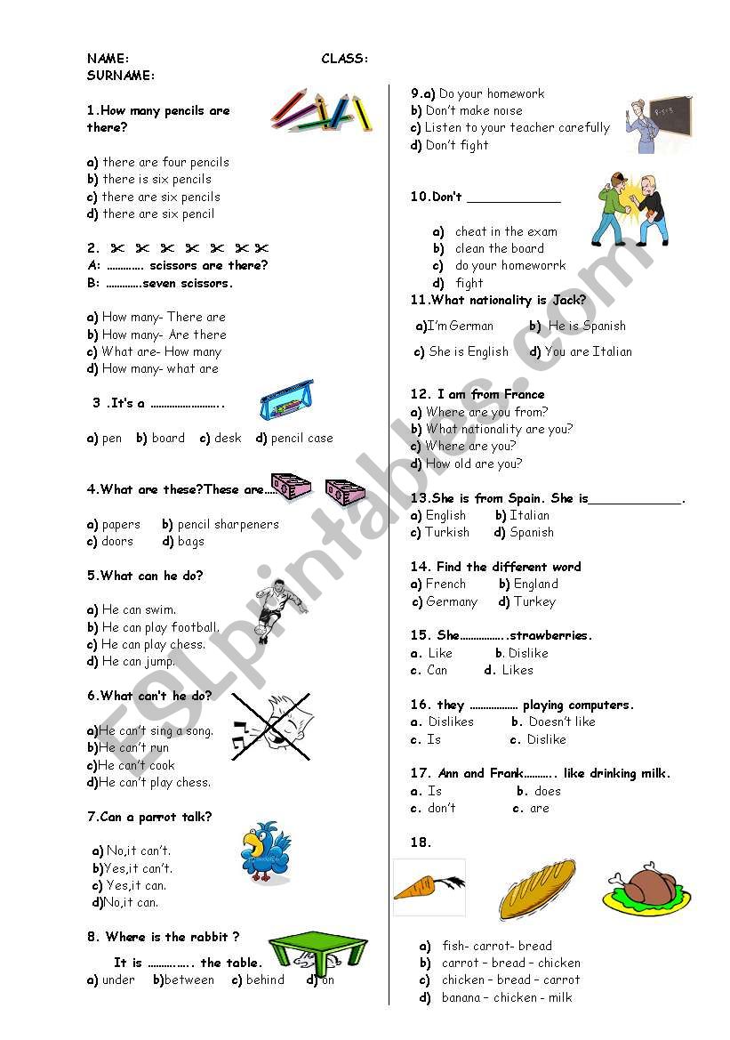 quiz for kids worksheet
