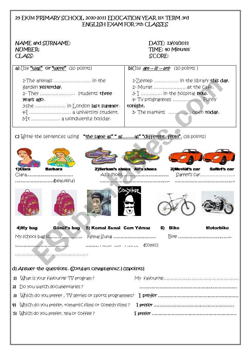 7th grade (elementary) sample examination