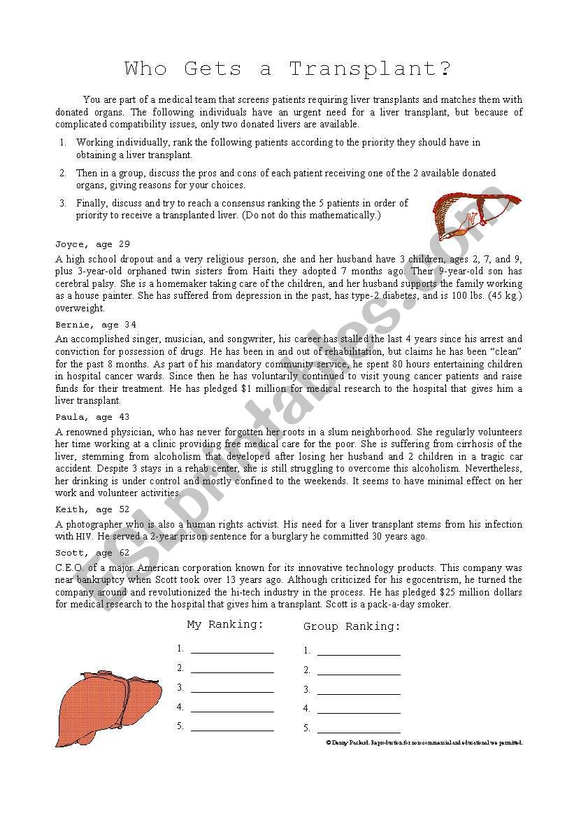 Who Gets a Transplant? worksheet