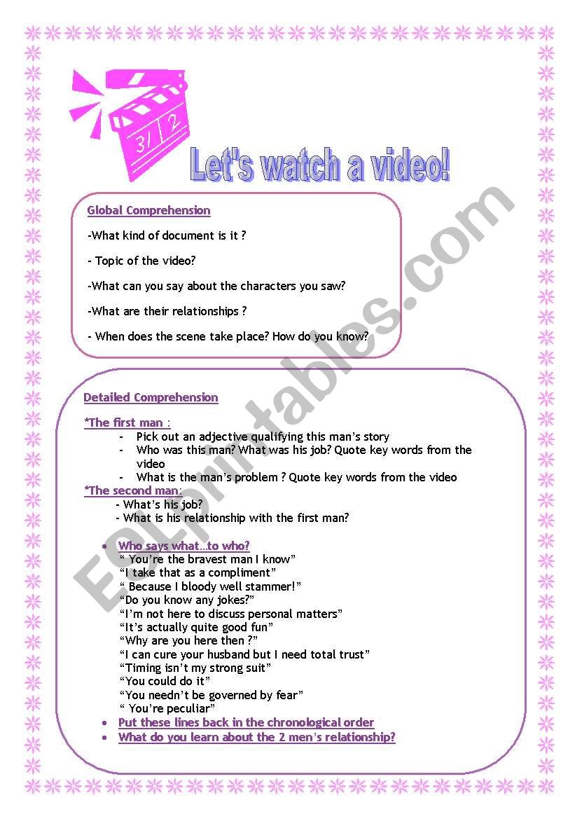 The Kings Speech Trailer : Listening / Writing activities