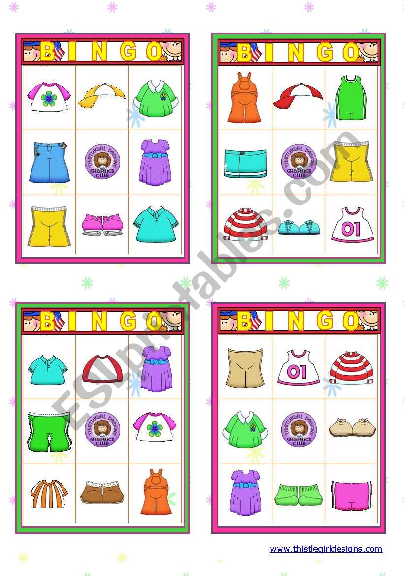 Clothing  - BINGO Cards  (16)  