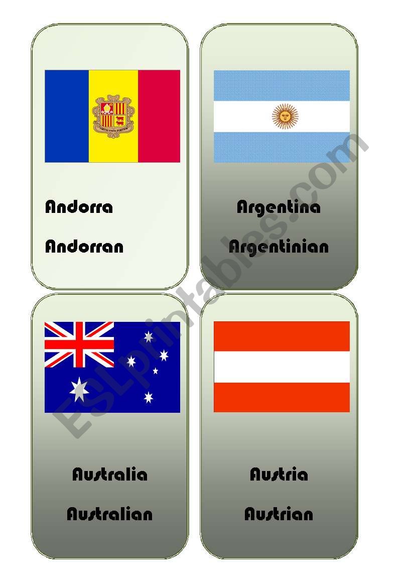 Countries nationalities flags flashcards part 1 of 2