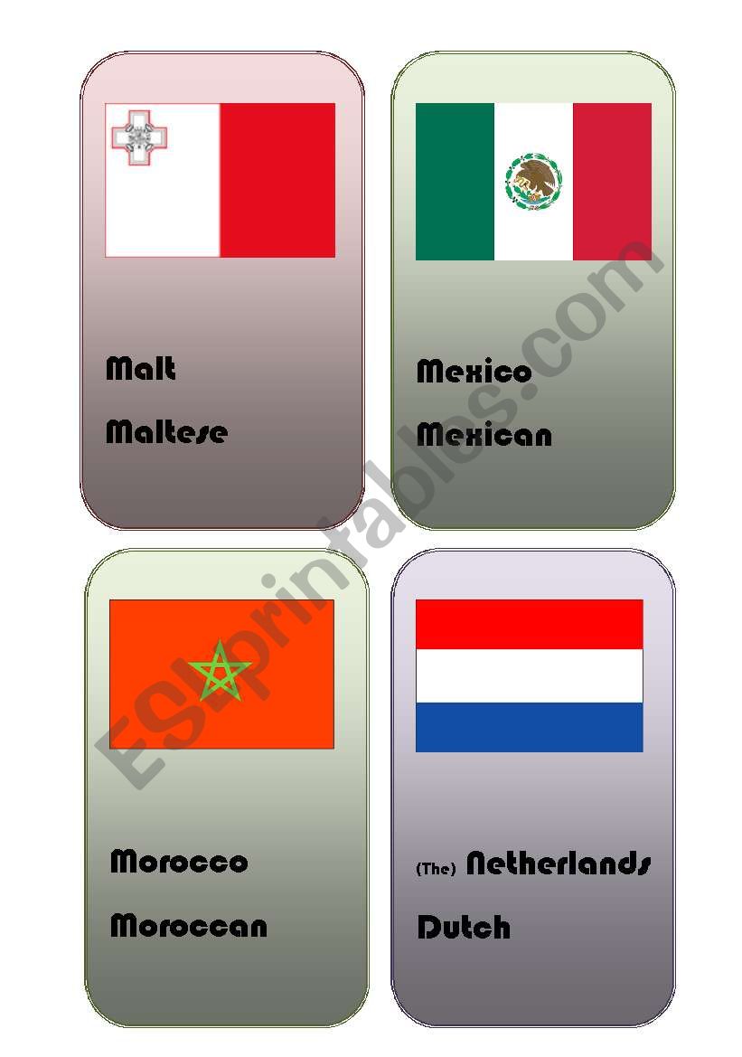 Countries nationalities flags flashcards 2 of 2