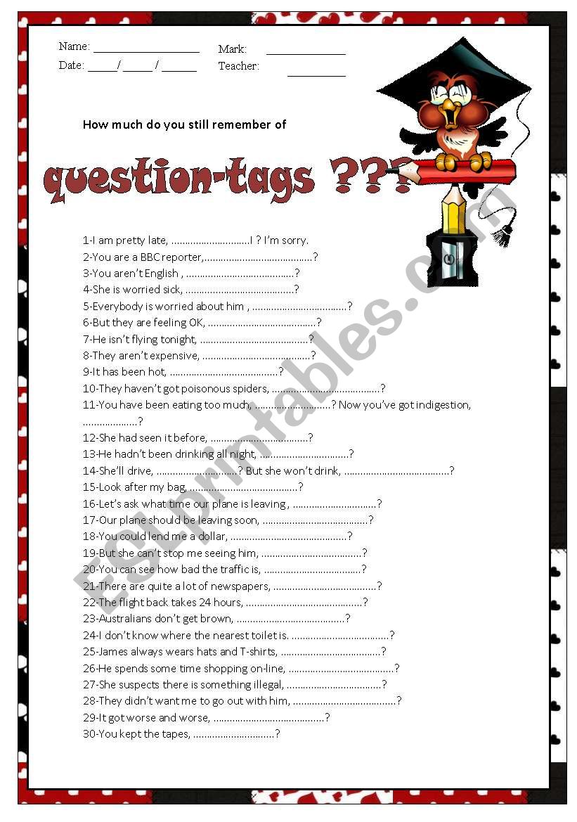 question-tags  worksheet