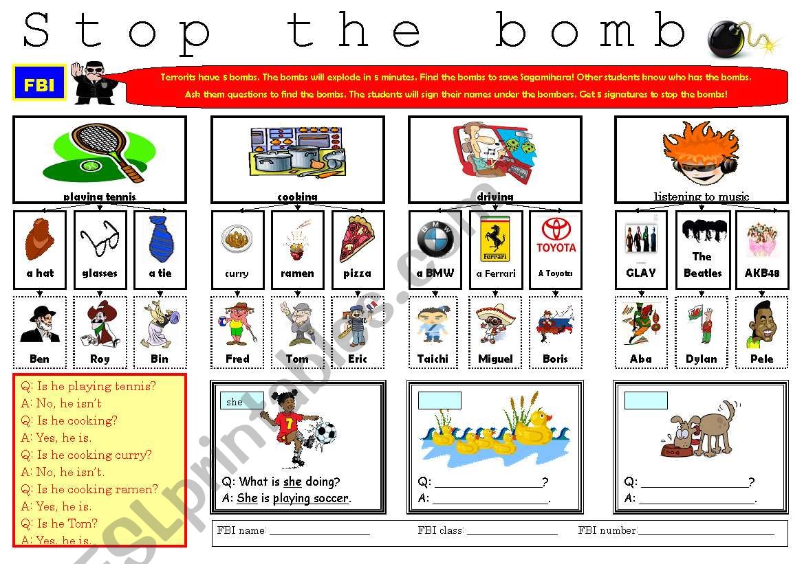 Stop the bomb! worksheet