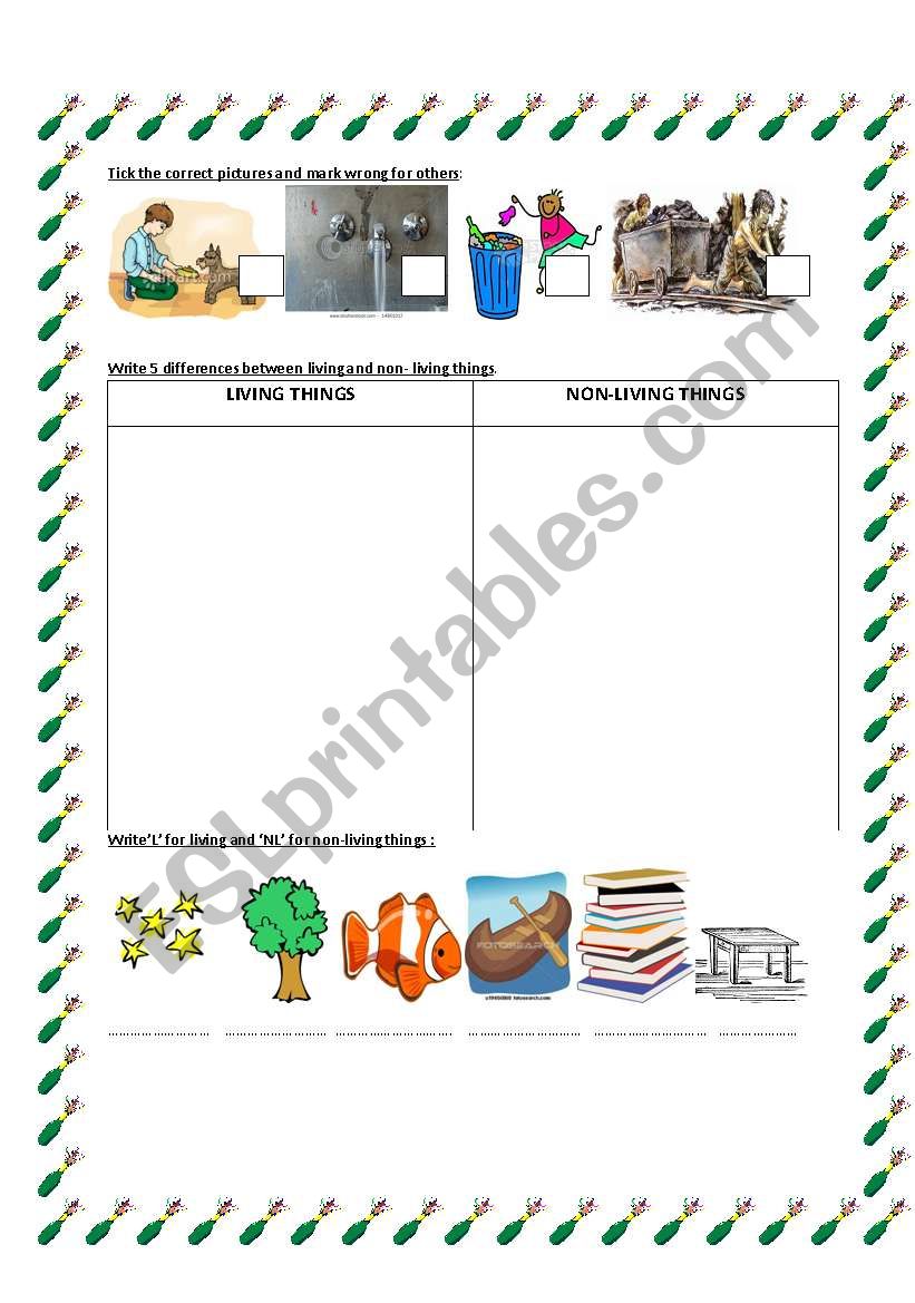 Living and non-living worksheet