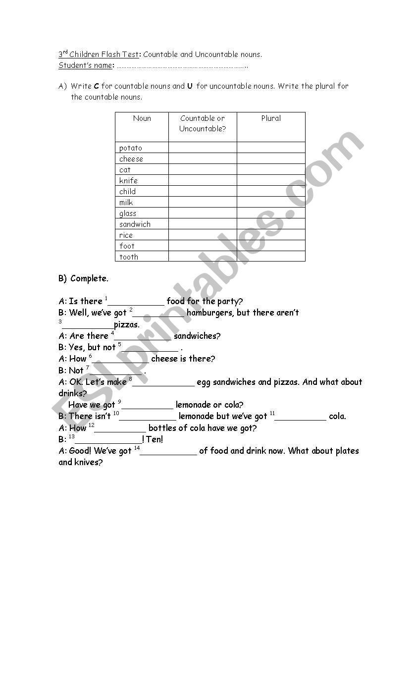 Flash Tests worksheet