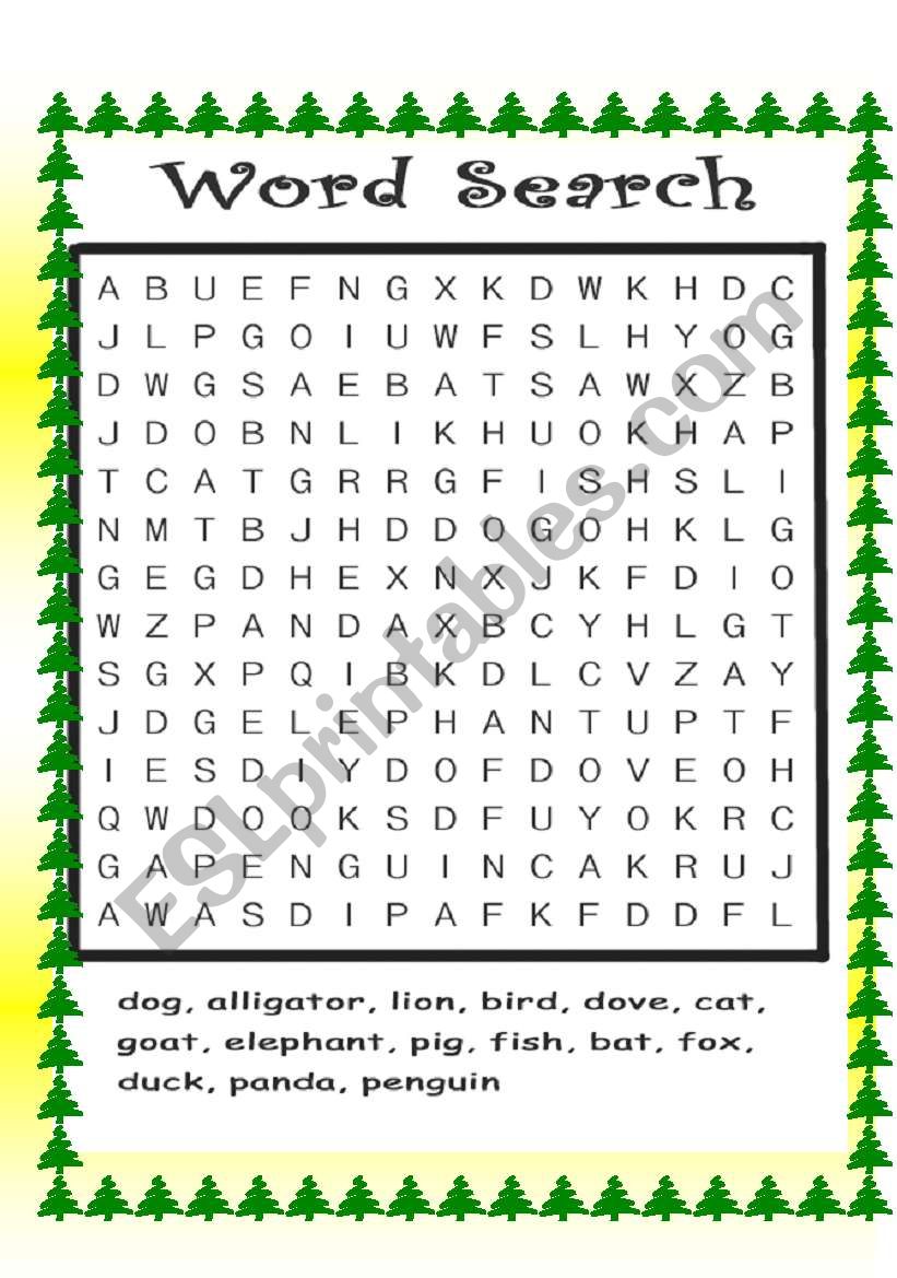 animals - word search worksheet