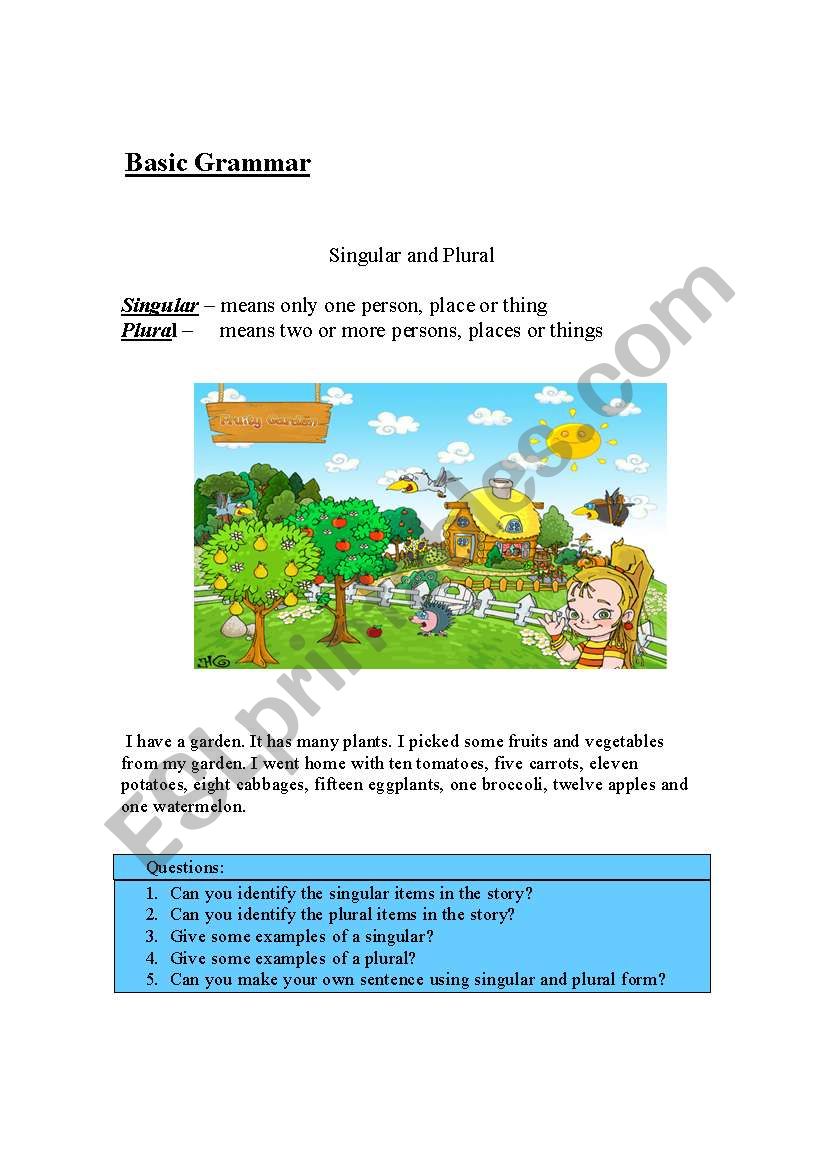 singular and plural worksheet