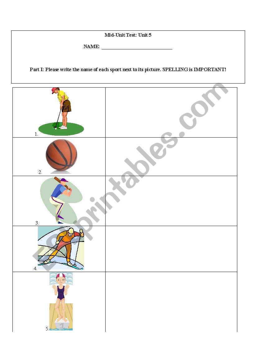 Sports and Challenges Worksheert/Assessment