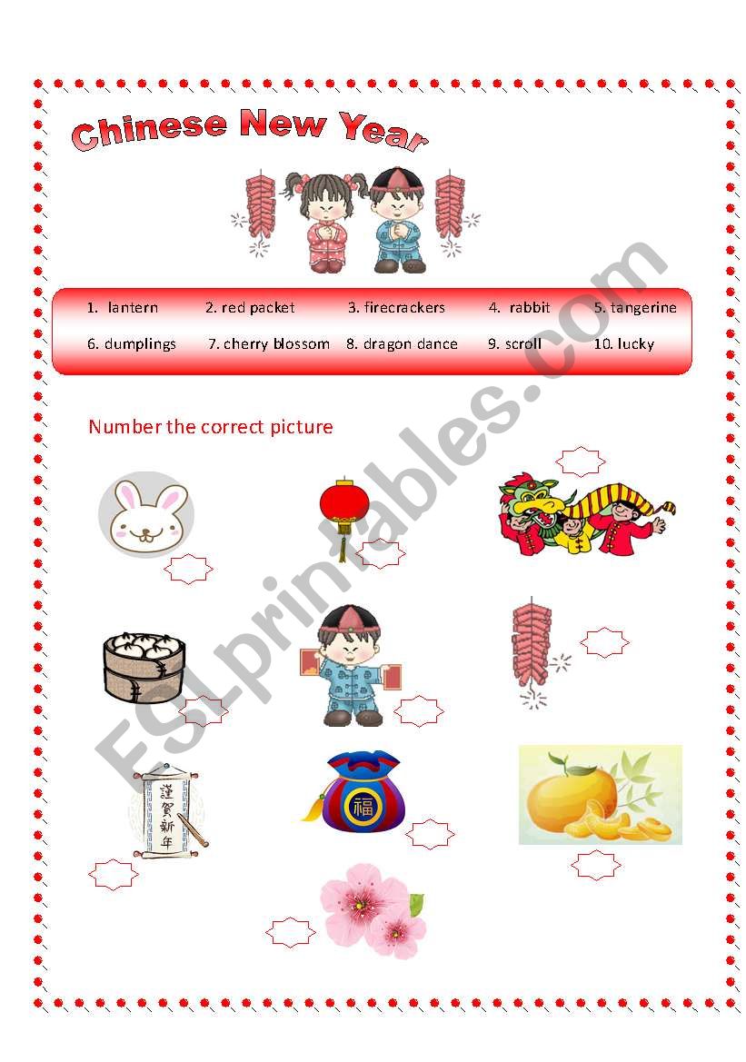 Chinese New Year Vocabulary worksheet