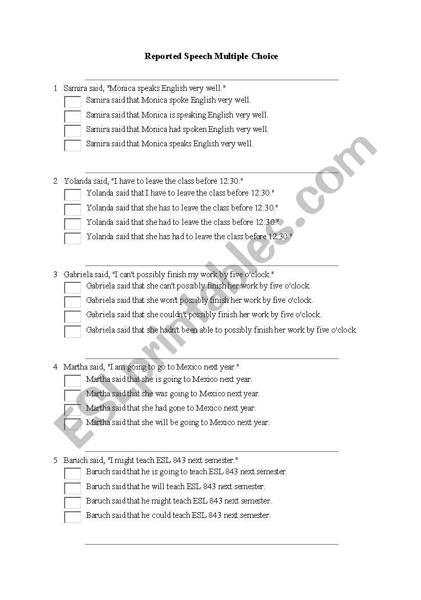 REPORTED SPEECH (collected) worksheet