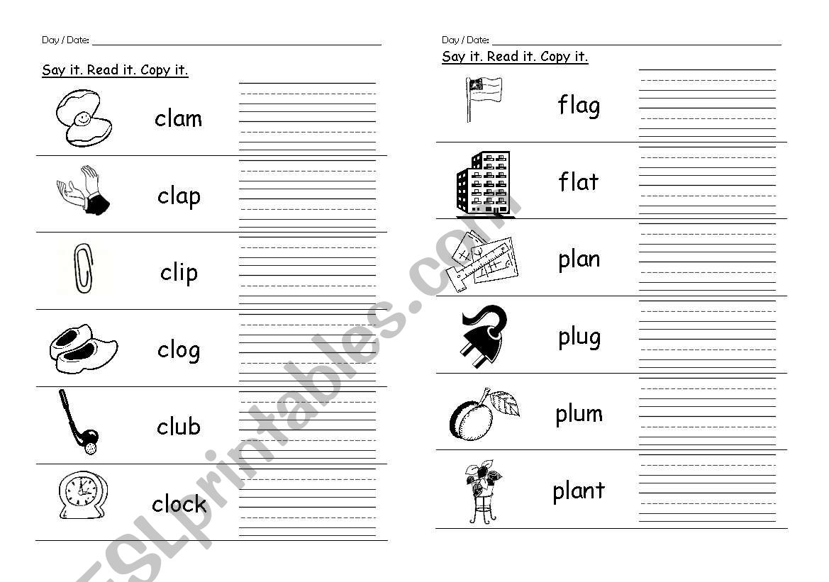 L Blends worksheet