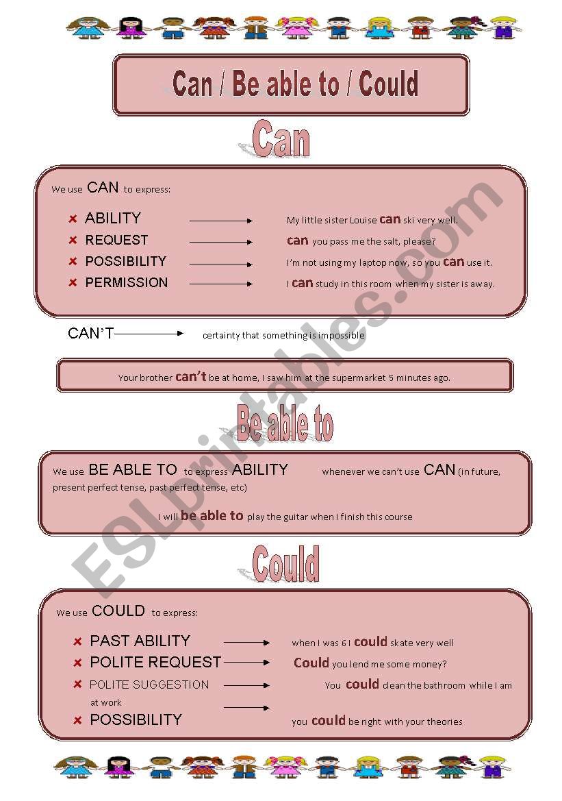 Modal Verbs 1 Can Be Able To Could Esl Worksheet By Navarrovizcaino