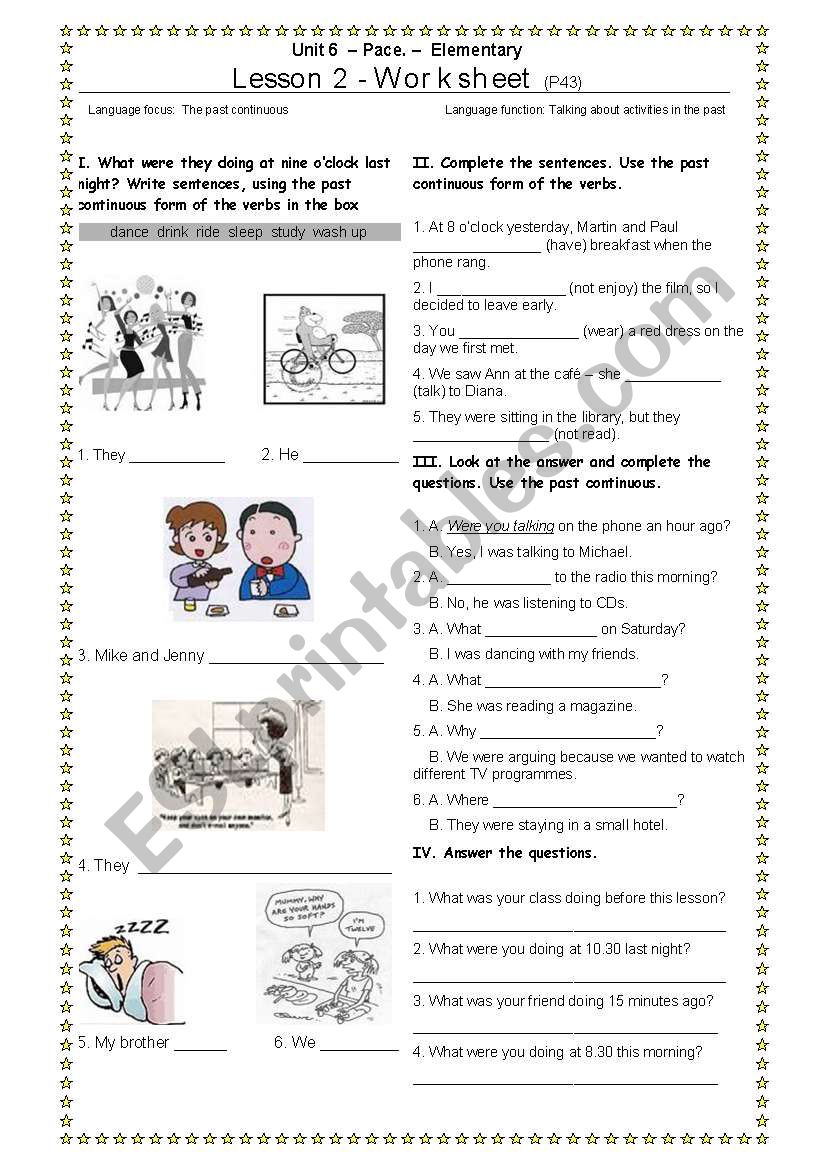 Past continuous worksheet