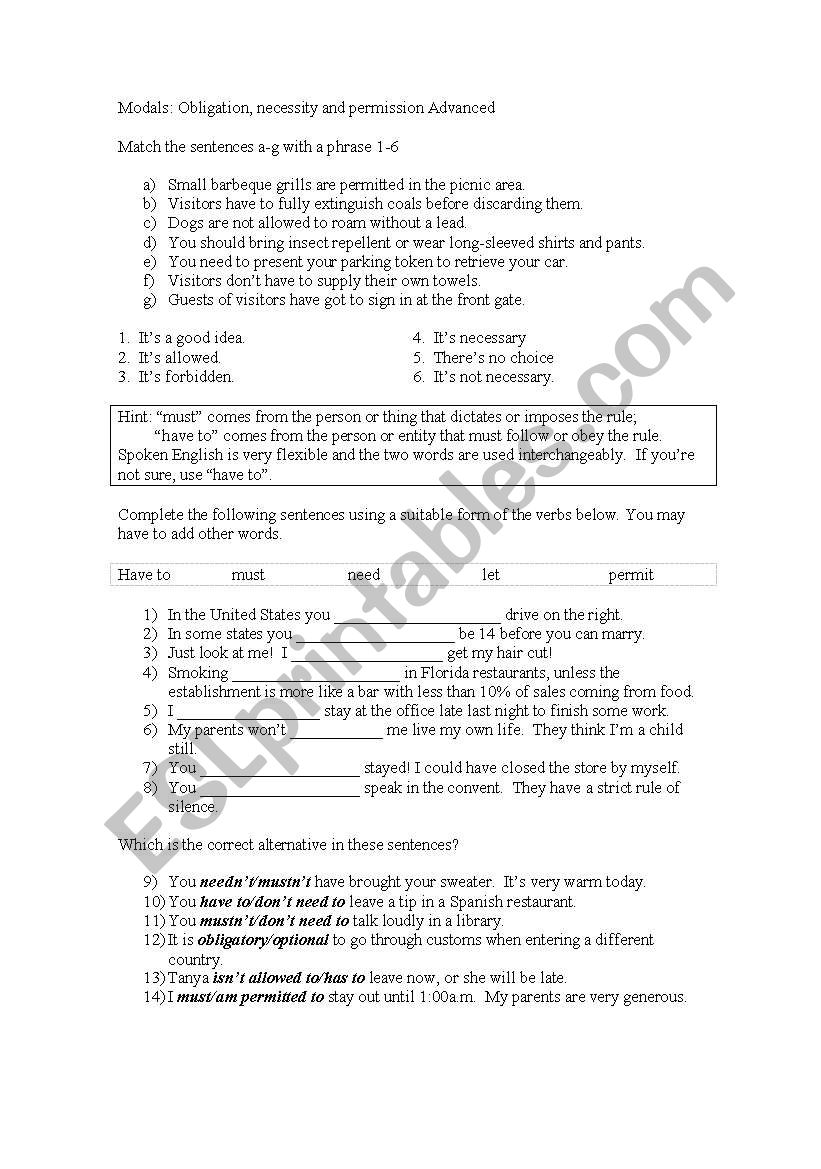 Modal Verbs Advanced worksheet