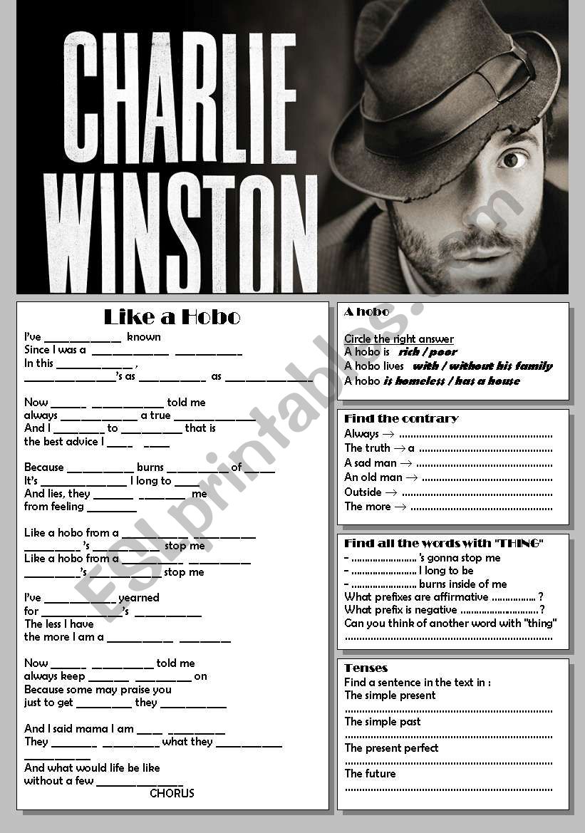 Charlie Winston, Like a Hobo worksheet