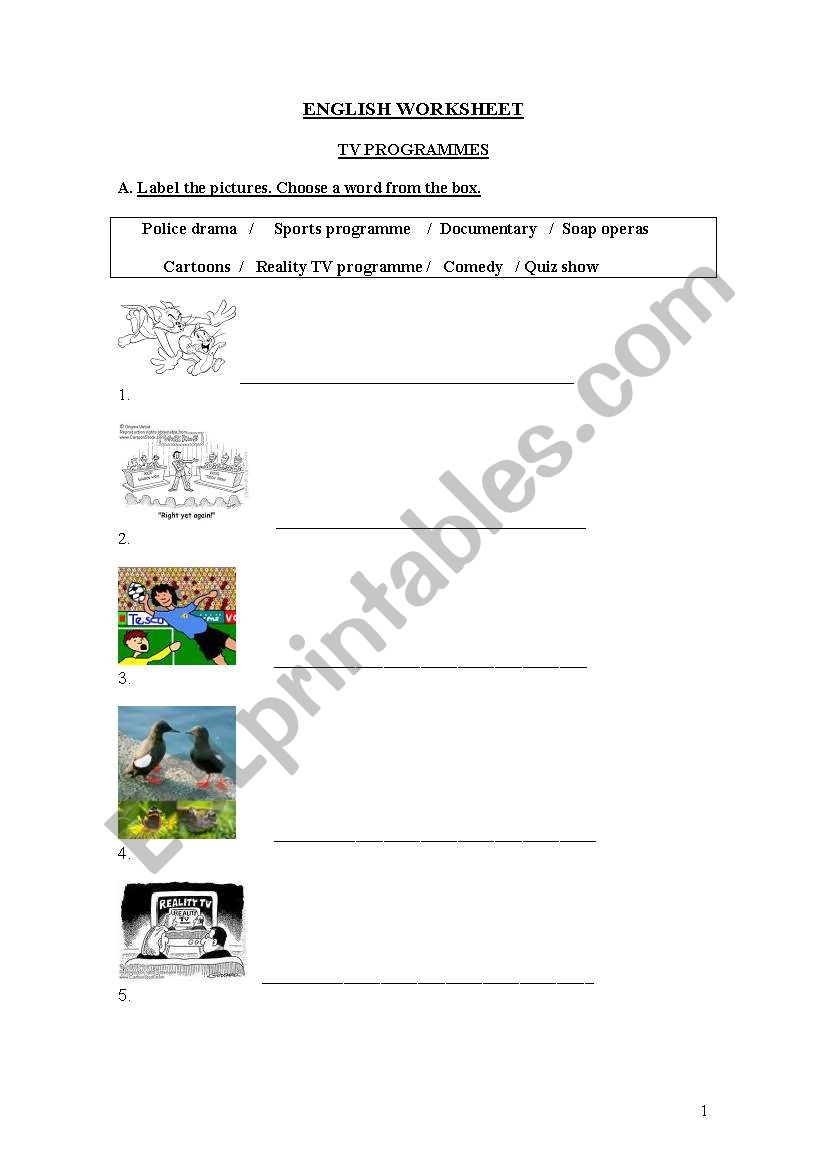 TV programmes worksheet