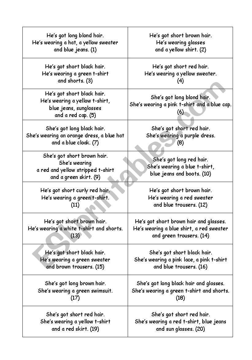 game worksheet