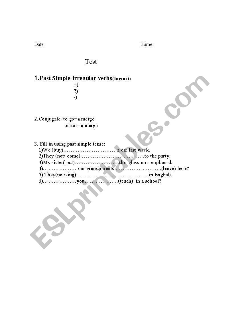 test worksheet