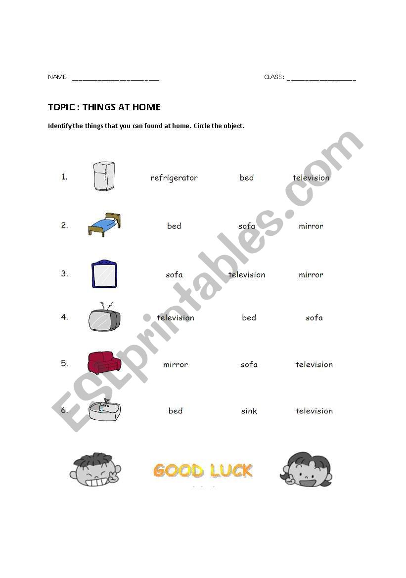 THINGS AT HOME worksheet