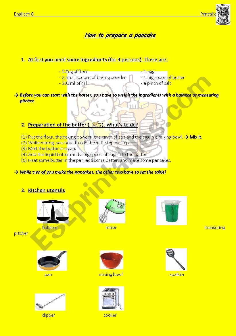 How to prepare a pancake worksheet