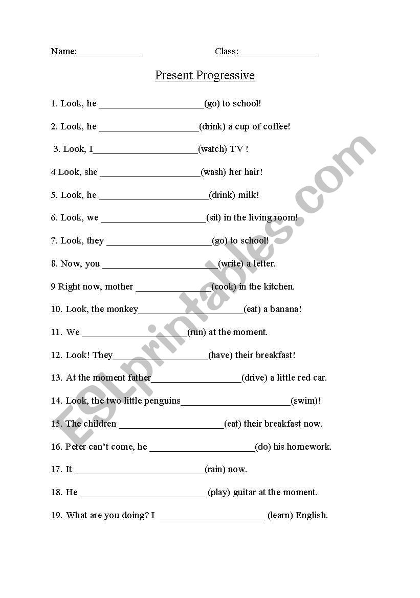 Present Progressive worksheet